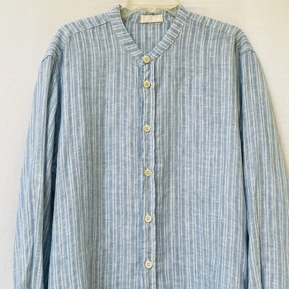 CP Shades Cecilia Striped Linen Button Down Shirt Womens Large Blue White - Picture 2 of 10